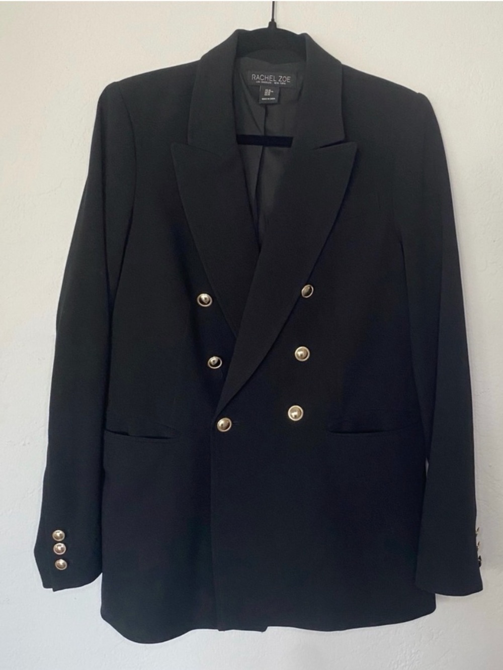 Rachel Zoe Black Double-Breasted Blazer with Gold Buttons